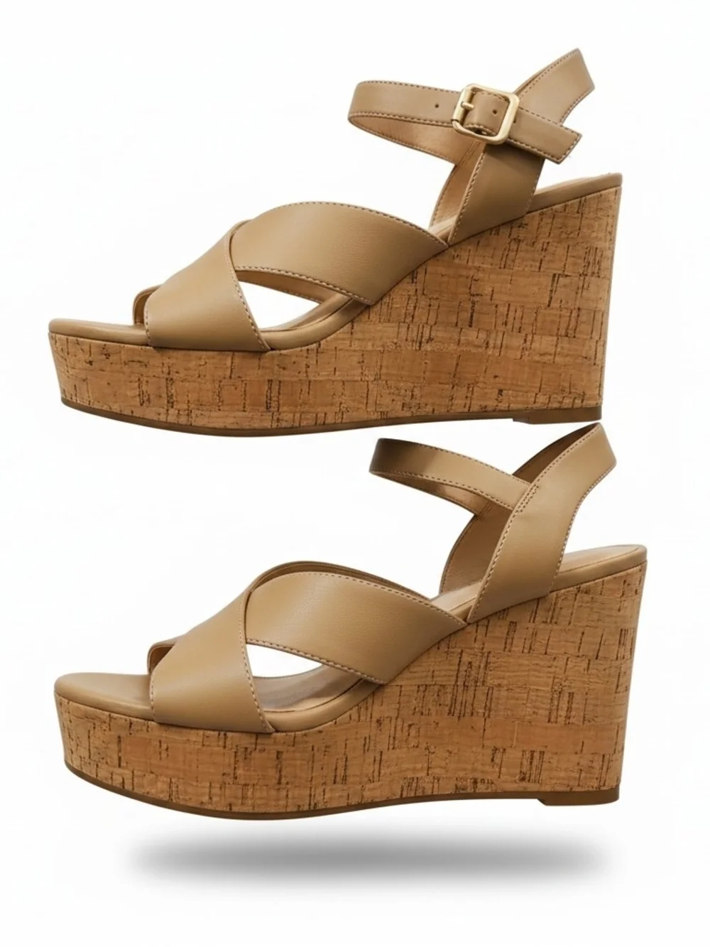 Michael Shannon Tan Cork Platform Wedge Sandals